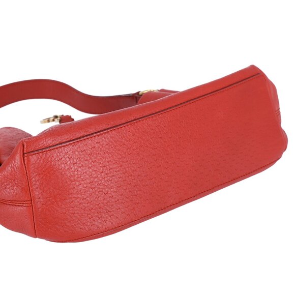 Salvatore Ferragamo Gancini One Shoulder Strap Hobo Pebbled Leather Red - Picture 8 of 9